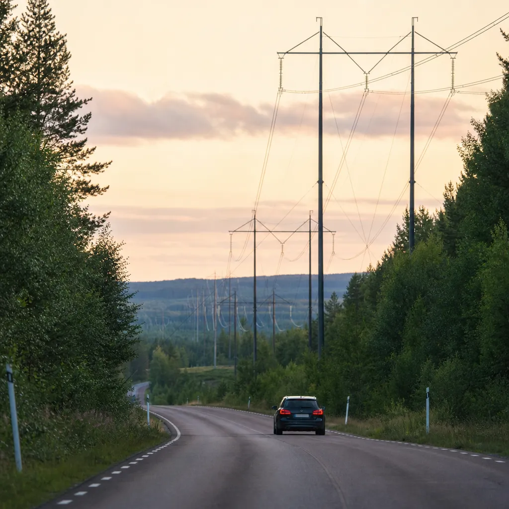 Högspänningsledningar som för el genom svenskt skogslandskap
